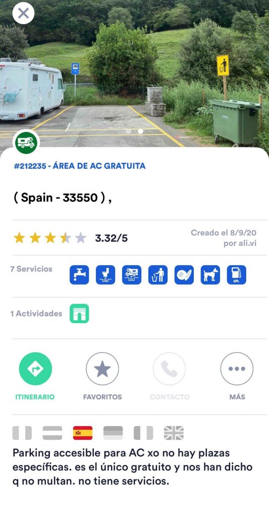 Vista de Áreas de Autocaravanas en Park4night