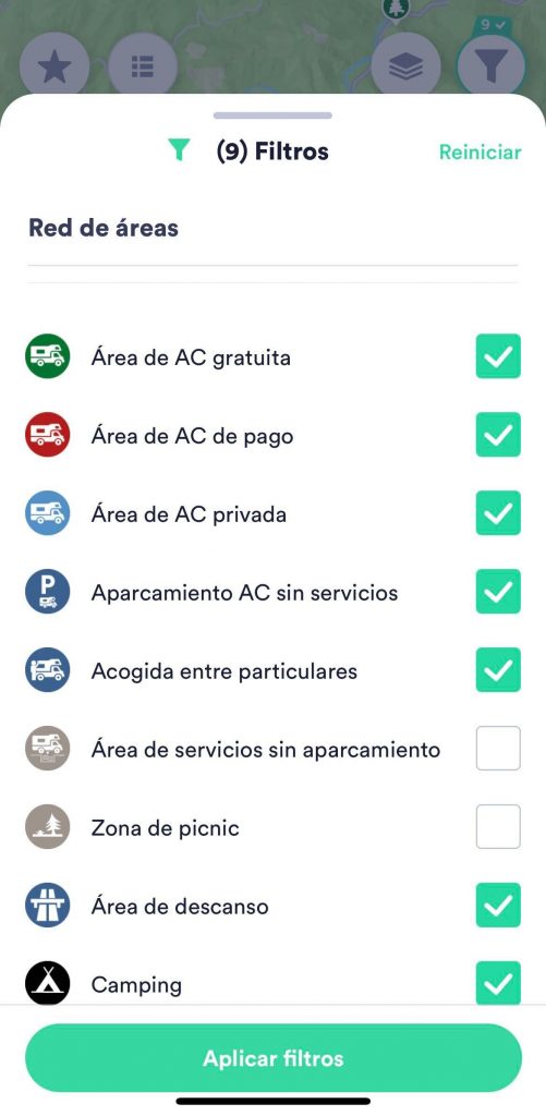 Como funcionan los filtros en Park4night